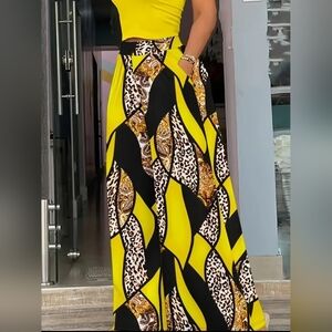 Yellow and Black Wide Leg Pants